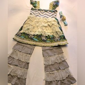 Mustard Pie swing top and big ruffle pants. Size 8.